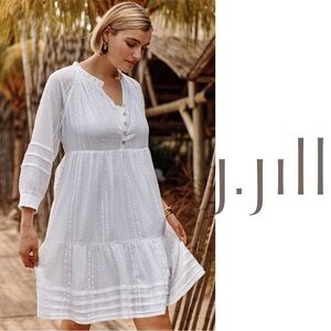 J.Jill White Tiered Cotton Midi Dress Petite Medium| Cottagecore Boho Coastal